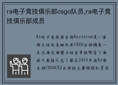 ra电子竞技俱乐部csgo队员,ra电子竞技俱乐部成员